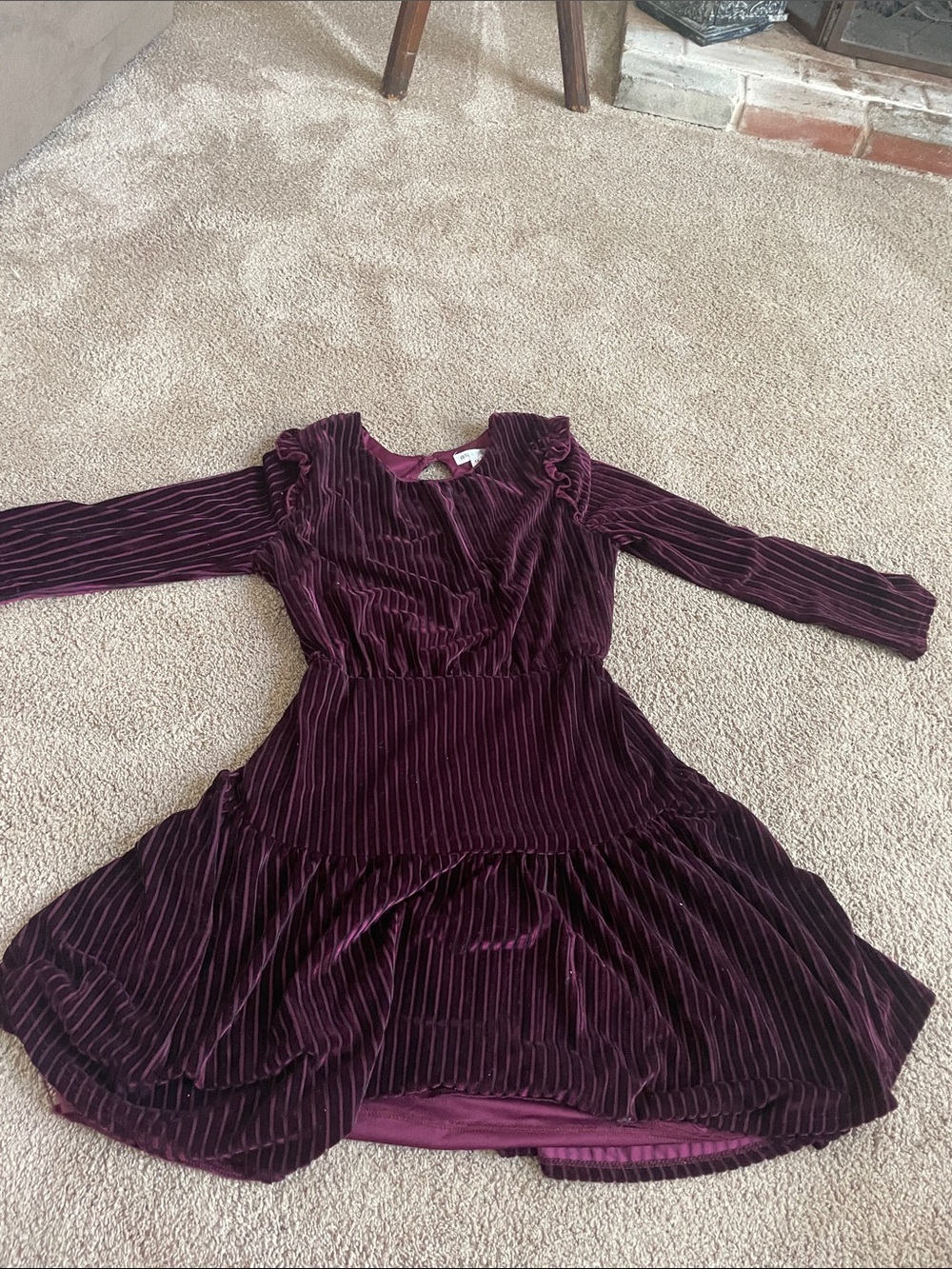 Girls' Velvet Ruffle Long-Sleeve Dress - Deep Plum